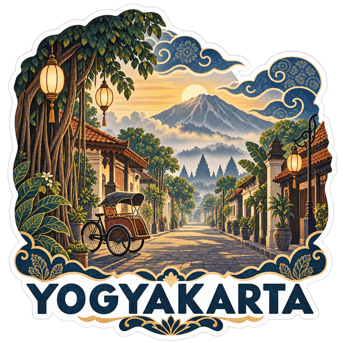 Yogyakarta Merapi Becak Banyan Vinyl Sticker Decal