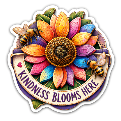Kindness Blooms Here Rainbow Sunflower Vinyl Sticker Decal
