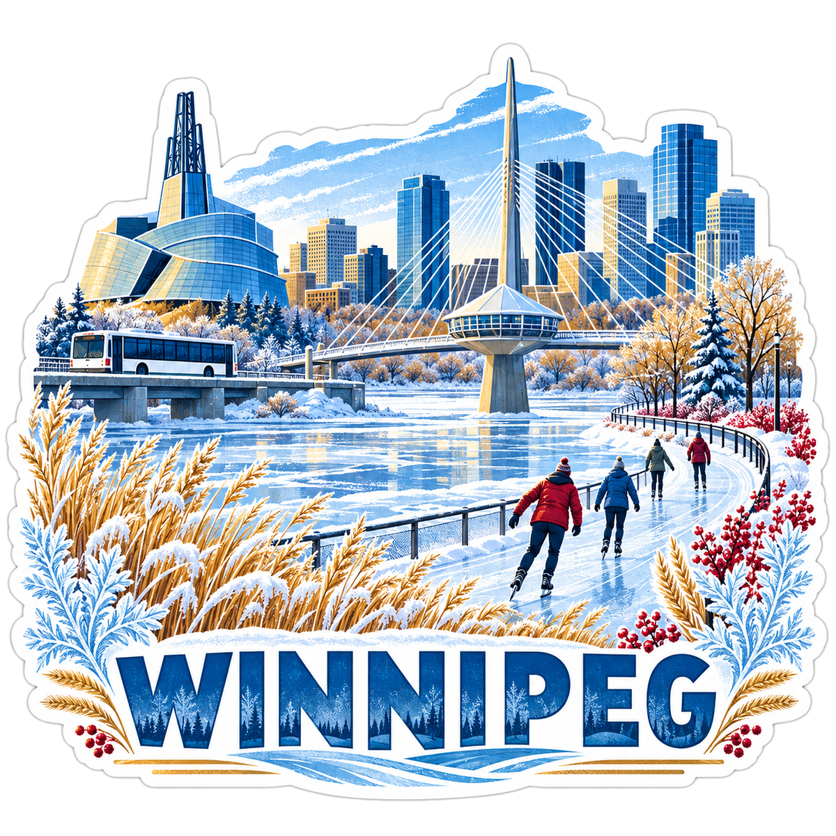 Winnipeg Winter Rivers Skating Bridge Vinyl Sticker Decal