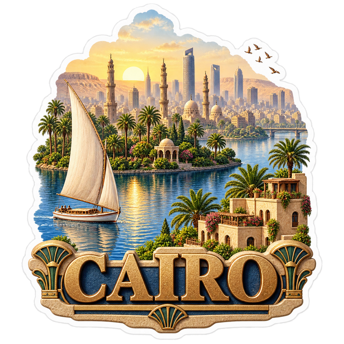 Cairo Nile Felucca River Gardens Vinyl Sticker Decal