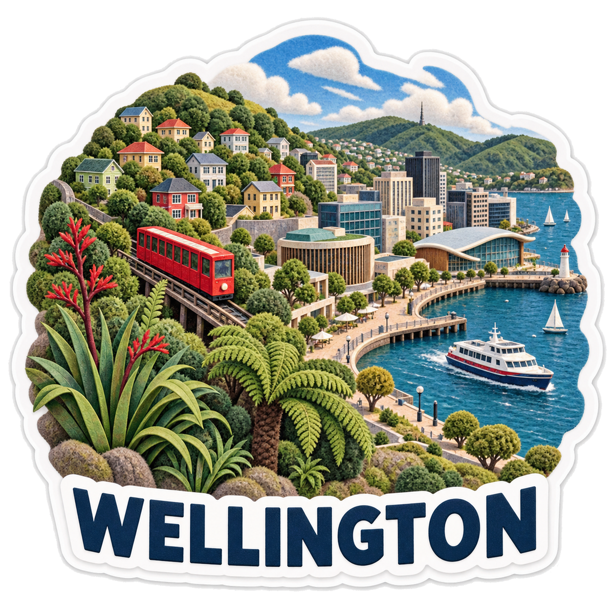 Wellington Windy Harbor Cable Car Vinyl Sticker Decal