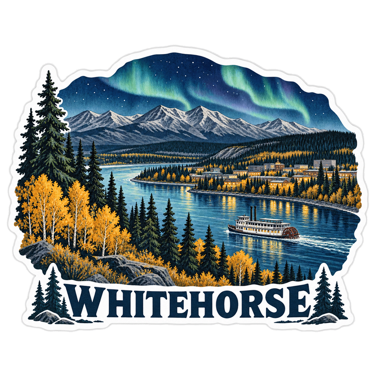 Whitehorse Yukon River Aurora Sternwheeler Vinyl Sticker Decal
