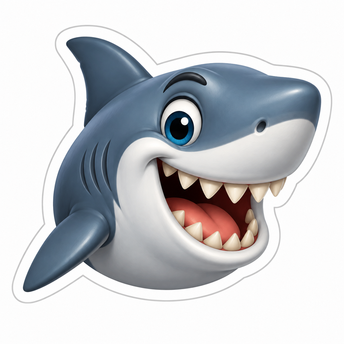 Smiling Cartoon Gray Shark Head Vinyl Sticker Decal