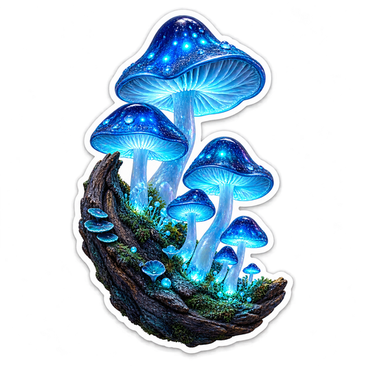 Bioluminescent Mushroom Moon Cluster Vinyl Sticker Decal