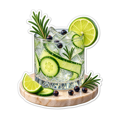 Cucumber Lime Cocktail with Rosemary Vinyl Sticker Decal