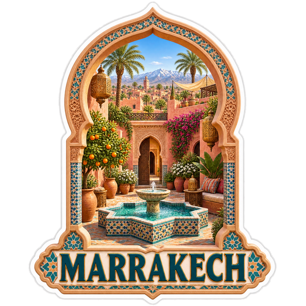 Marrakech Medina Courtyard Fountain Vinyl Sticker Decal