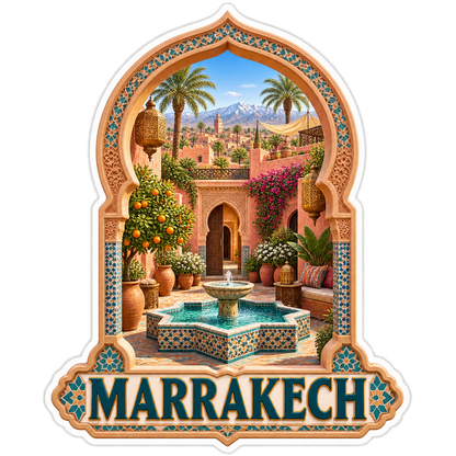 Marrakech Medina Courtyard Fountain Vinyl Sticker Decal