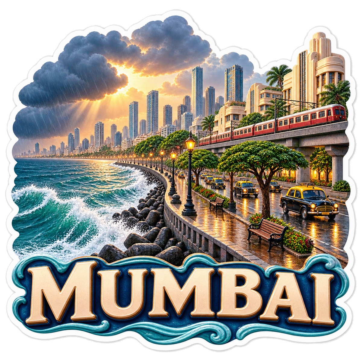 Mumbai Monsoon Marine Drive Train Vinyl Sticker Decal