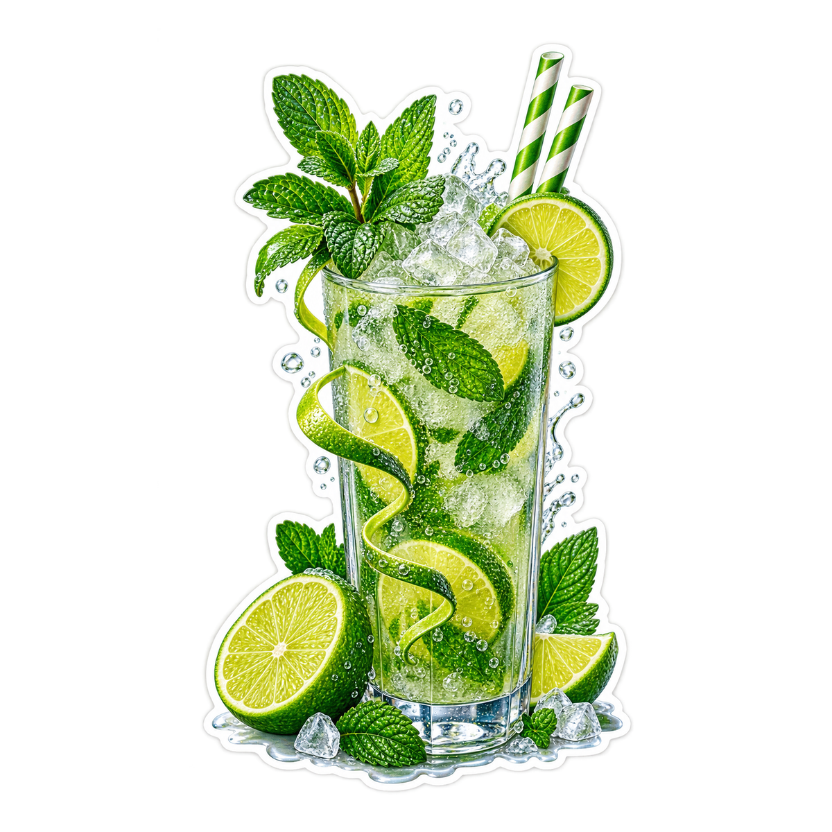 Tall Mint Lime Cocktail Green Straws Vinyl Sticker Decal