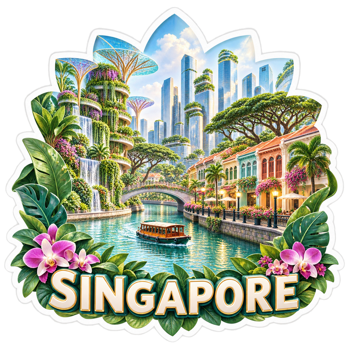 Singapore Tropical River Gardens Vinyl Sticker Decal