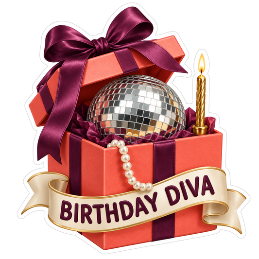 Disco Ball Coral Gift Box Birthday Candle Vinyl Sticker Decal