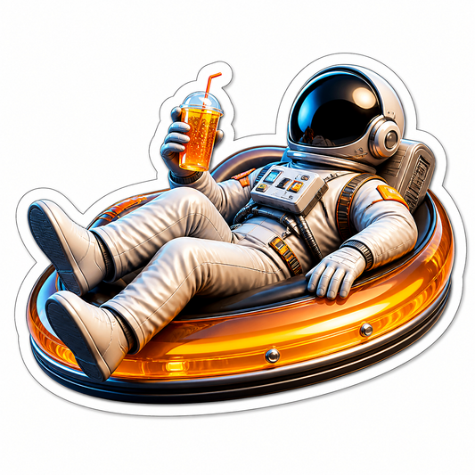 Astronaut Relaxing on Orange Pool Float Vinyl Sticker Decal