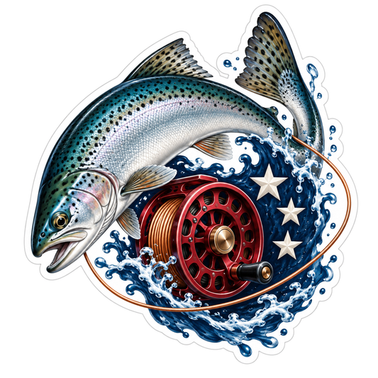 Silver Trout Crimson Fishing Reel Vinyl Sticker Decal