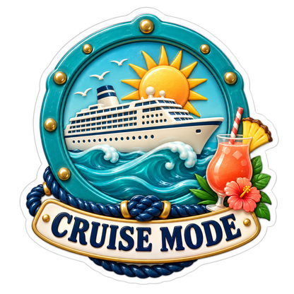 Cruise Ship Teal Porthole Waves Sun Vinyl Sticker Decal