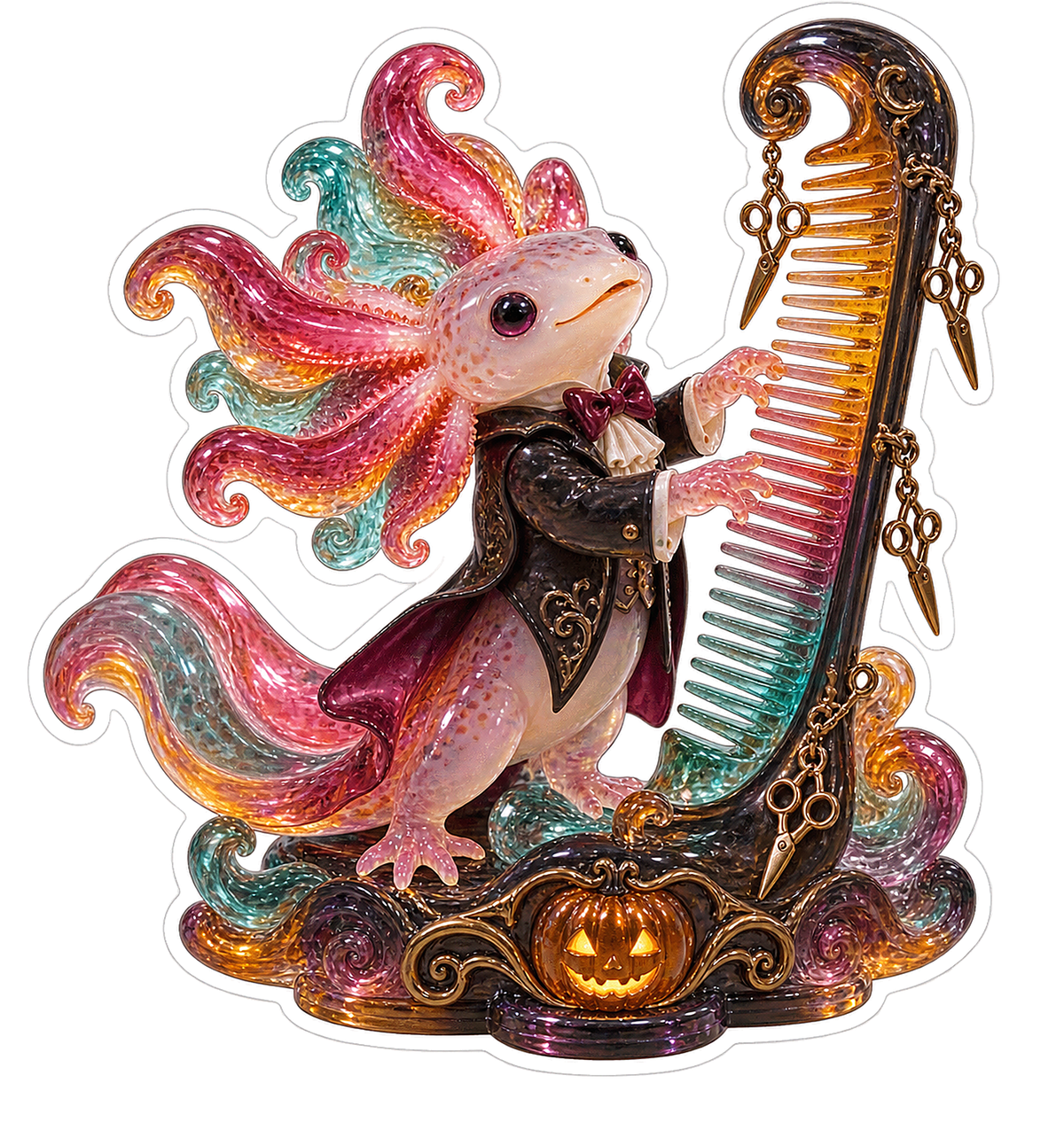 Stained Resin Axolotl Comb Harp Salon Conductor Vinyl Sticker Decal