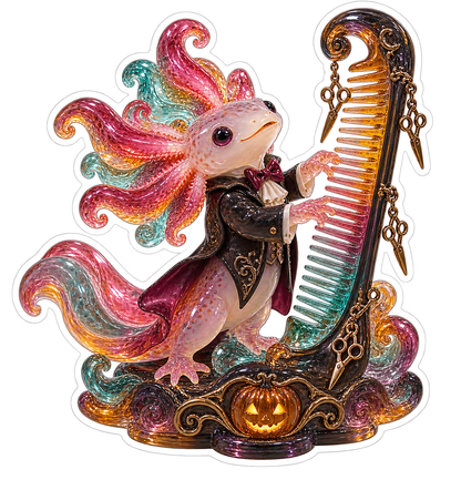 Stained Resin Axolotl Comb Harp Salon Conductor Vinyl Sticker Decal
