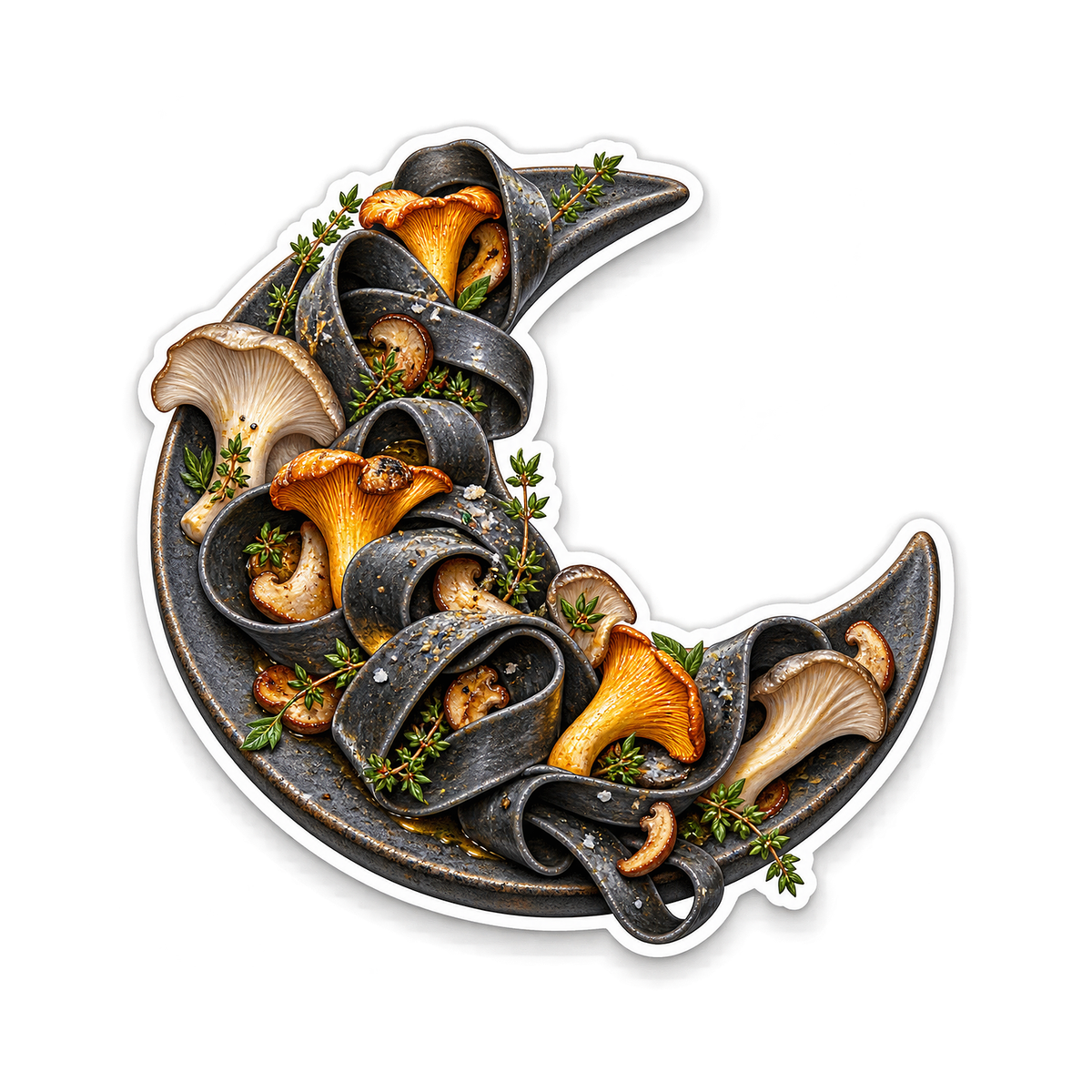 Mushroom Tagliatelle Slate Crescent Vinyl Sticker Decal