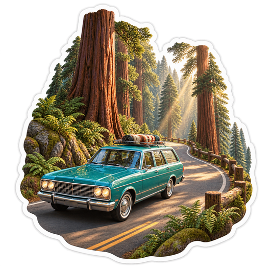 Teal Wagon Redwood Scenic Drive Vinyl Sticker Decal