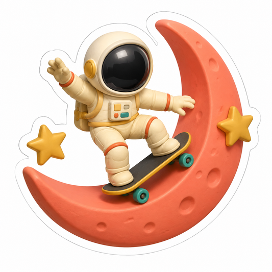 Astronaut Skateboarding Coral Crescent Vinyl Sticker Decal