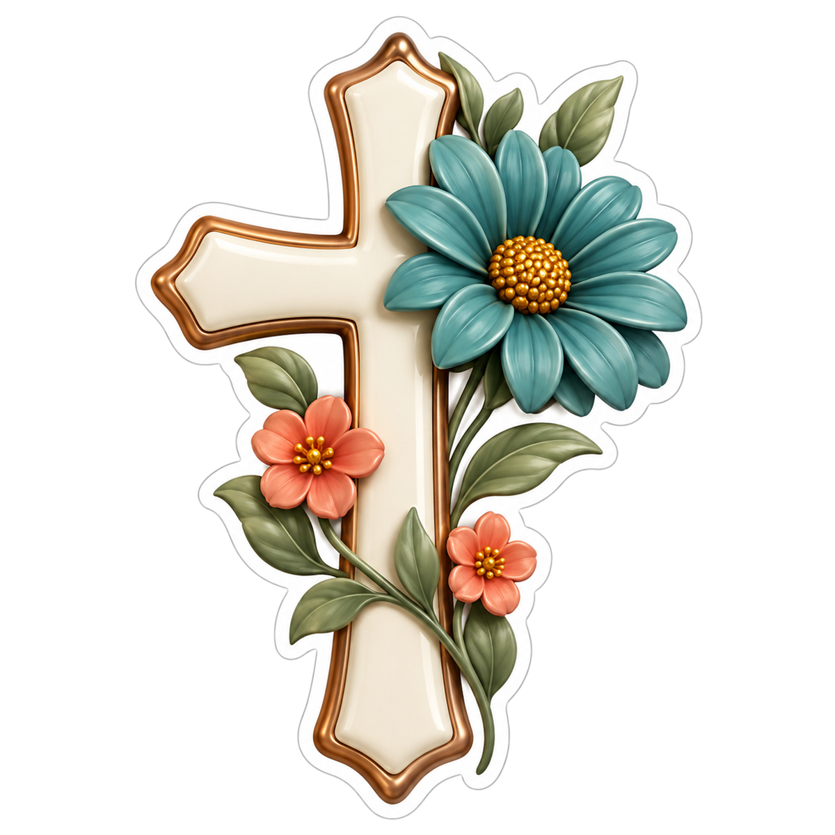 Ivory Cross With Copper Rim Ivory Copper Teal Vinyl Sticker Decal