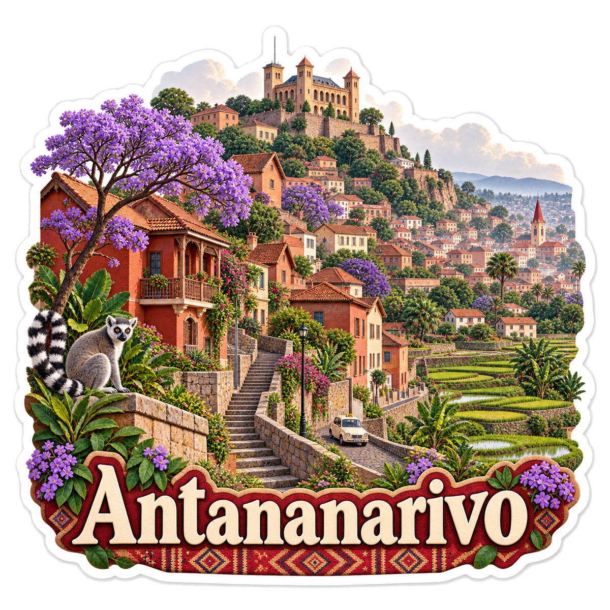 Antananarivo Red Hills Rice Terraces Vinyl Sticker Decal
