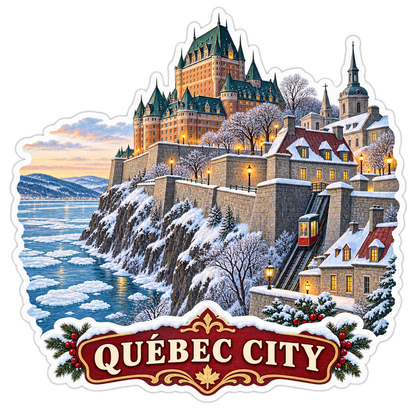 Quebec City Winter Fortifications Funicular Vinyl Sticker Decal
