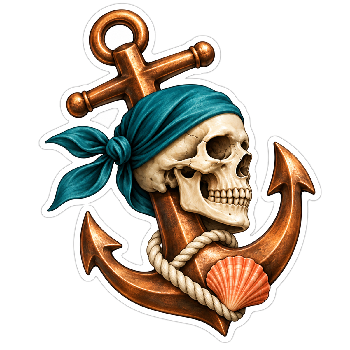 Ivory Skull Copper Anchor Teal Scarf Vinyl Sticker Decal