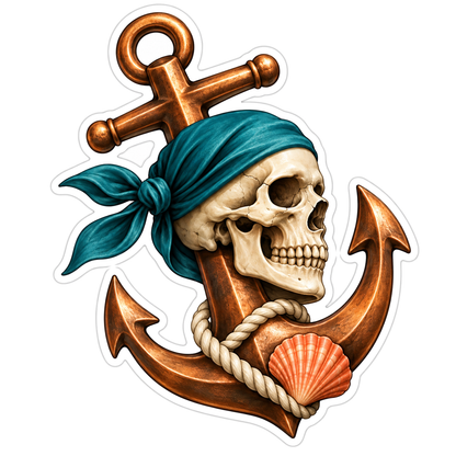 Ivory Skull Copper Anchor Teal Scarf Vinyl Sticker Decal
