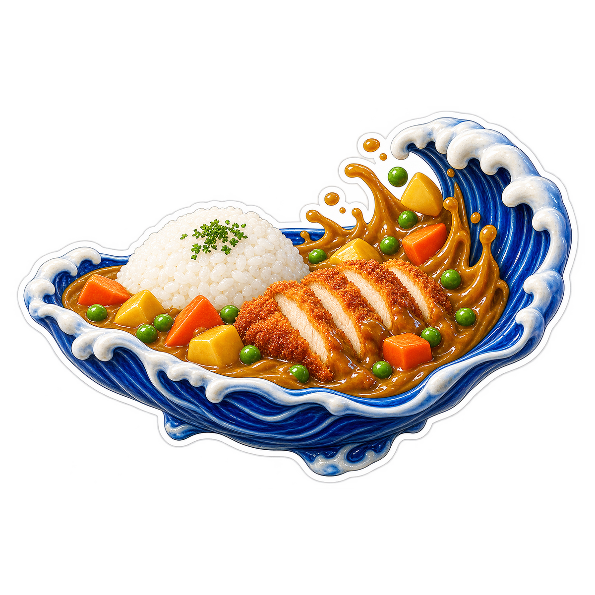 Japanese Curry Cobalt Wave Vinyl Sticker Decal