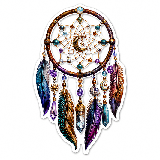Dreamcatcher with Moon and Purple Feathers Vinyl Sticker Decal