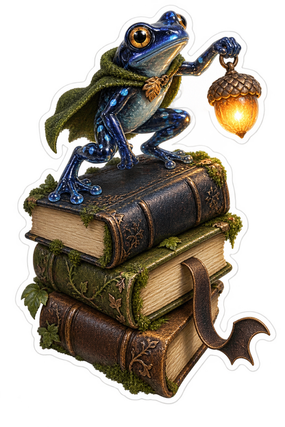 Midnight Glass Frog Acorn Lantern Book Balancer Vinyl Sticker Decal