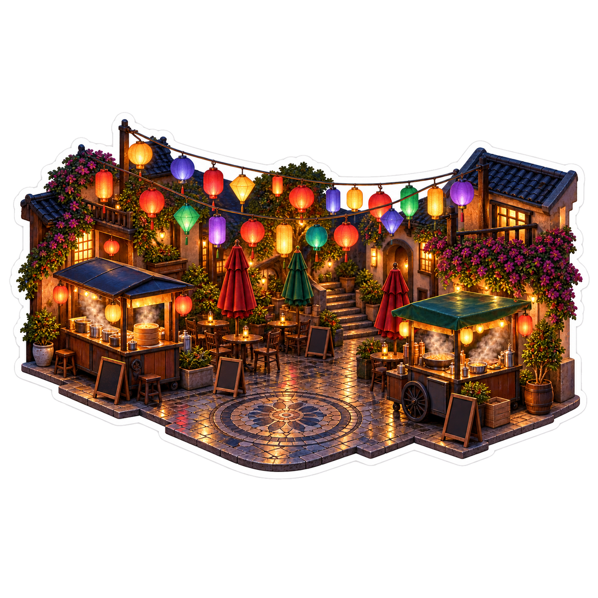 Lantern Canopy Night Food Courtyard Vinyl Sticker Decal