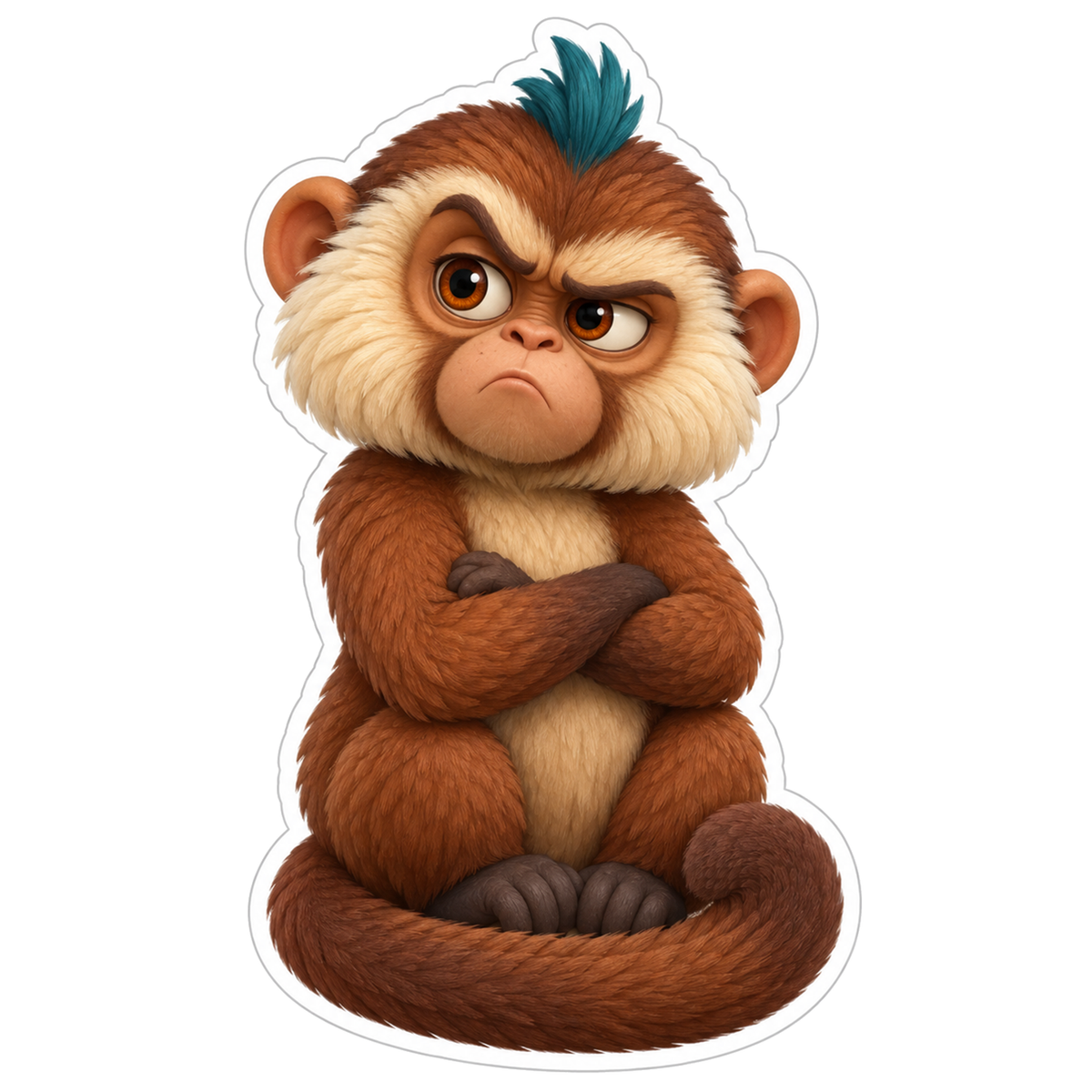 Grumpy Monkey with Blue Hair and Crossed Arms Vinyl Sticker Decal