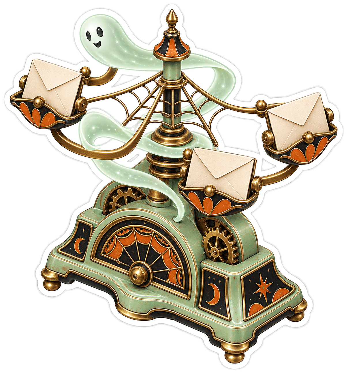 Retro Mint Haunted Mail Scale Spiderweb Carousel Vinyl Sticker Decal