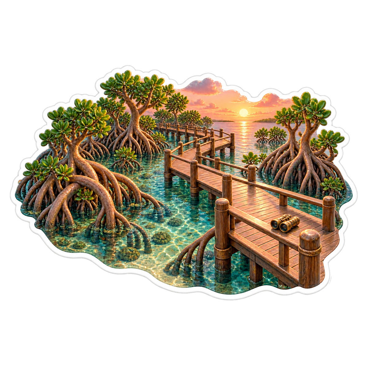 Mangrove Root Boardwalk Sunrise Vinyl Sticker Decal