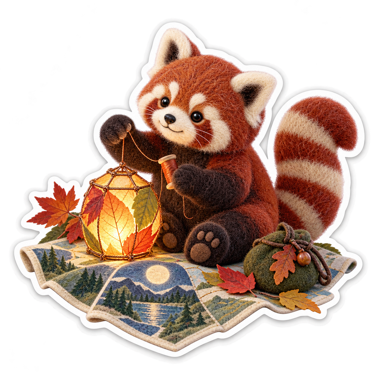 Felt Red Panda Moonlit Picnic Map Lantern Maker Vinyl Sticker Decal