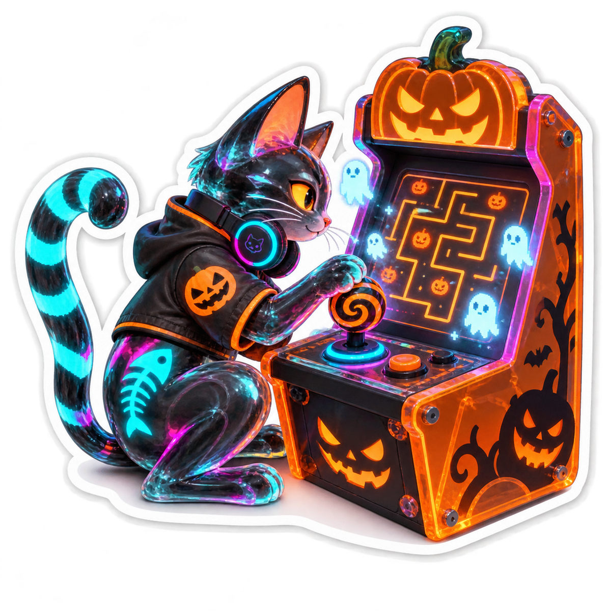 Neon Acrylic Fishing Cat Pumpkin Maze Gamer Vinyl Sticker Decal