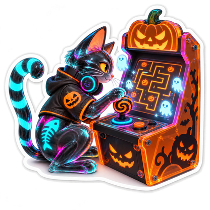 Neon Acrylic Fishing Cat Pumpkin Maze Gamer Vinyl Sticker Decal