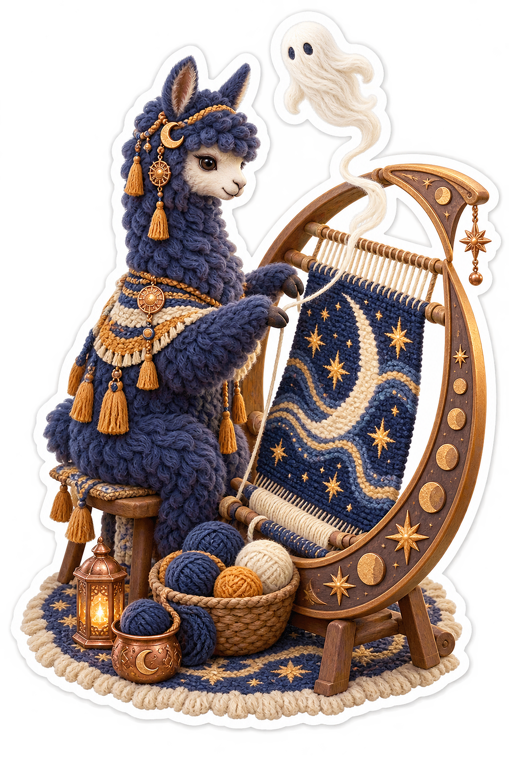 Woven Indigo Alpaca Moon Map Loom Vinyl Sticker Decal