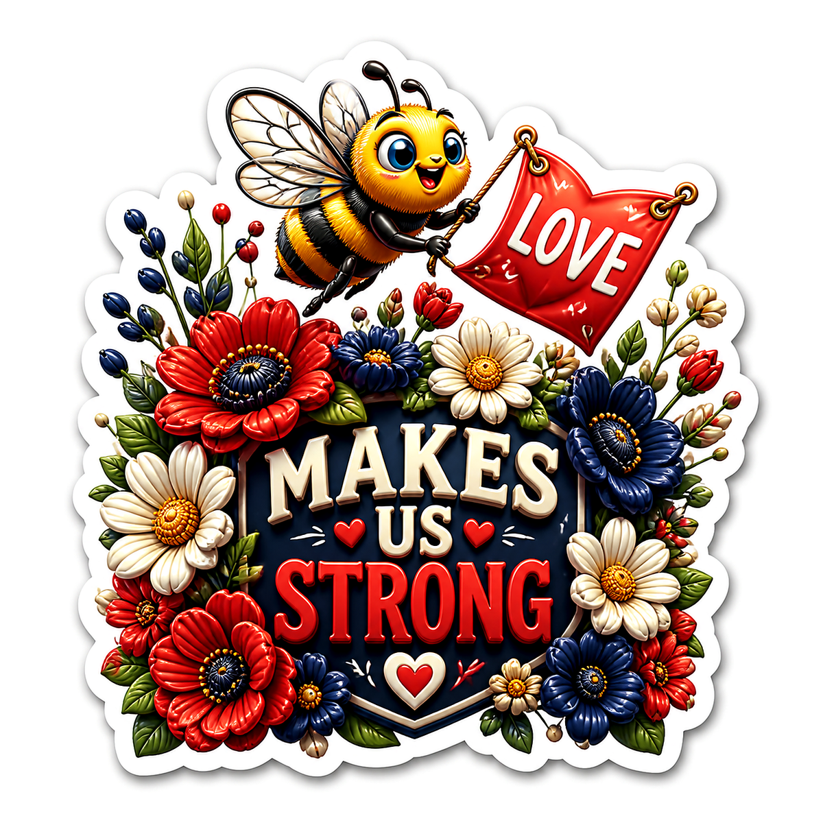 Love Makes Us Strong Bee and Flowers Vinyl Sticker Decal