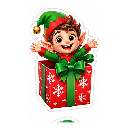 Christmas Elf Gift Box Vinyl Sticker Decal