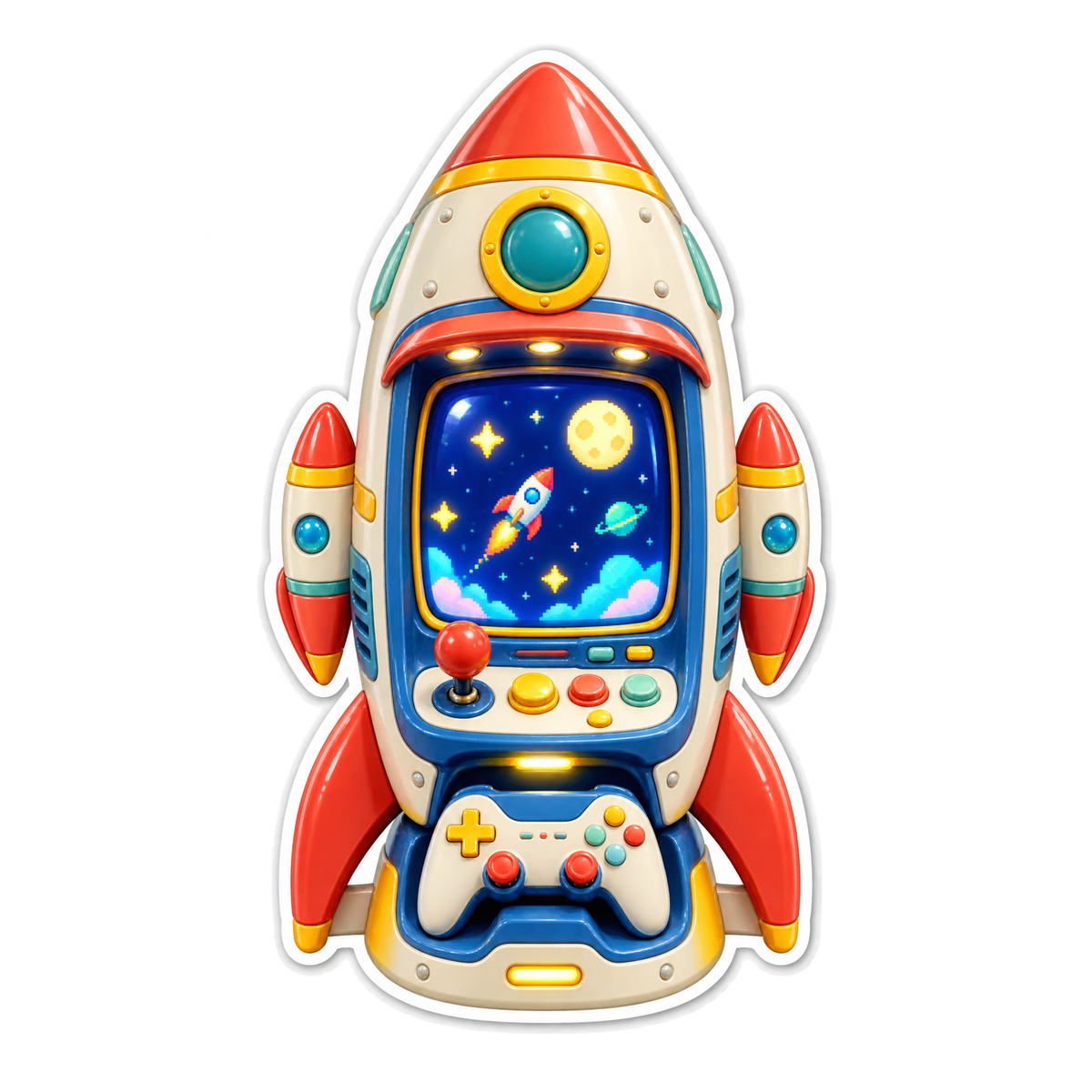 Colorful Rocket Shaped Arcade Machine Vinyl Sticker Decal