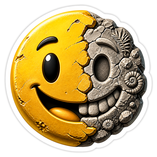 Half Yellow Smiley Face Half Stone Skull Vinyl Sticker Decal