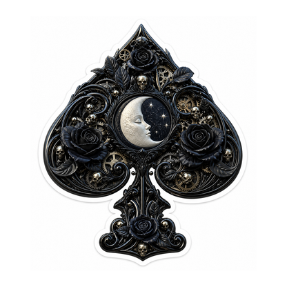 Black Ornate Spade with Crescent Moon Vinyl Sticker Decal