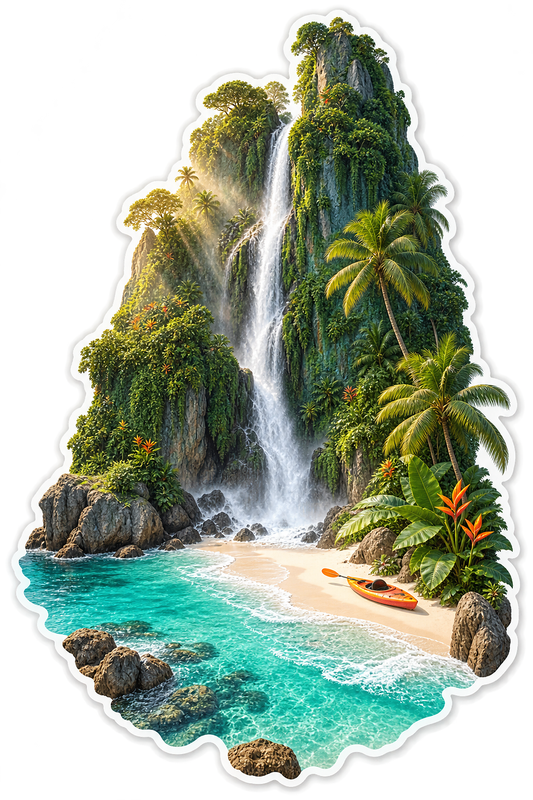 Rainforest Beach Waterfall Jade Cliff Vinyl Sticker Decal