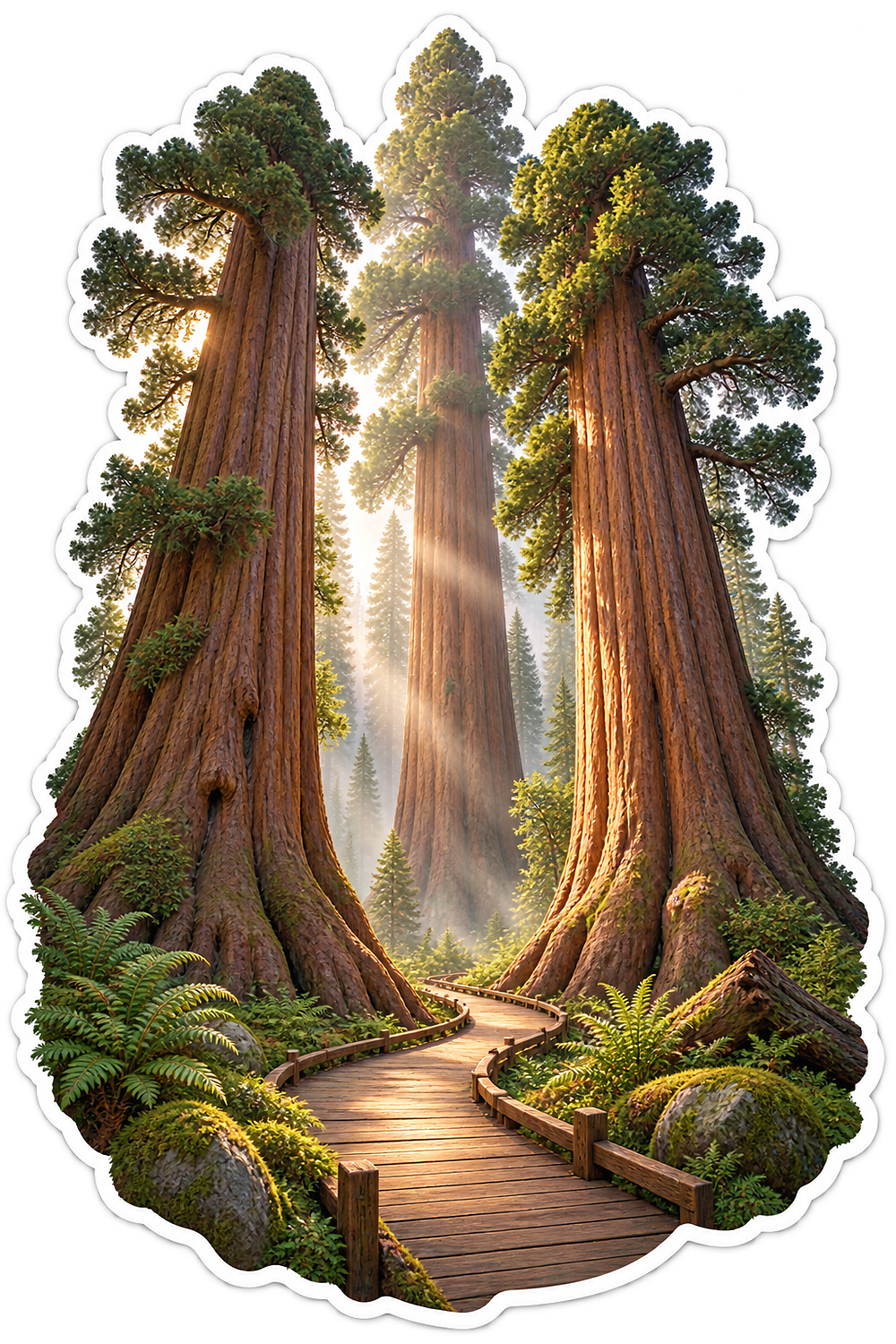 Ancient Conifer Grove Cinnamon Boardwalk Vinyl Sticker Decal