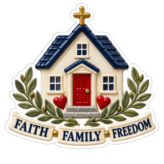 Faith Family Freedom Ivory House Red Hearts Vinyl Sticker Decal