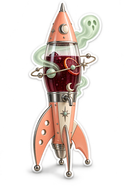 Retro Peach Haunted Cordial Rocket Dispenser Vinyl Sticker Decal