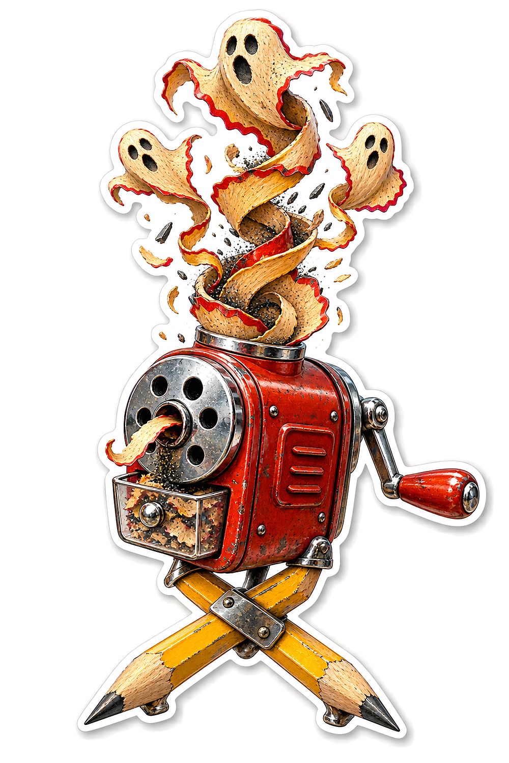 Retro Vermilion Haunted Pencil Sharpener Vinyl Sticker Decal