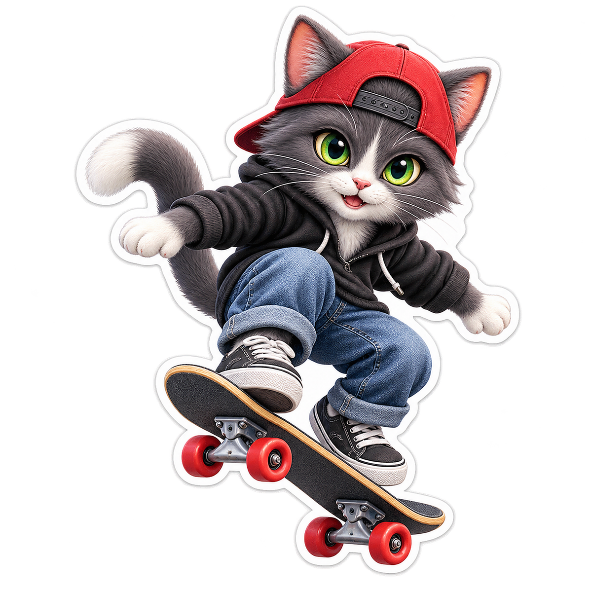 Cat Skateboarder Vinyl Sticker Decal